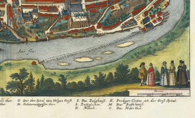 Ancienne carte de Berne en 1645 par Merian Matthaus - 300e anniversaire de la Confédération suisse