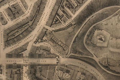 Antiguo mapa de New Town, Edimburgo en 1821 por James Kirkwood - Calton Hill, Queen Street, York Place, Prince Street, Great King Street