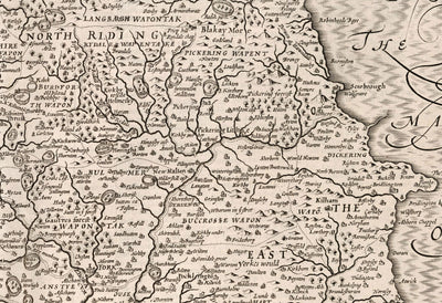 Old Map of Yorkshire, 1611, John Speed - Hull, York, Middlesbrough, Sheffield, Leeds